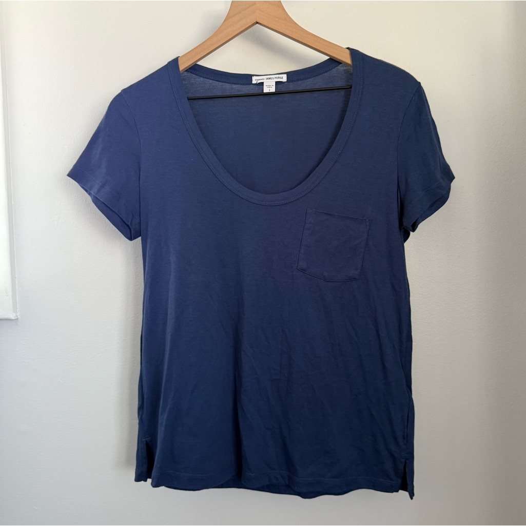 James Perse 1 Small Scoop Neck Short Sleeve Pocket Tee Royal Blue Relaxed